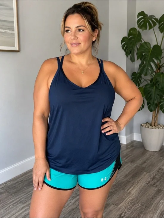 Under Armour women’s Xl Navy Tank with Teal Running Shorts