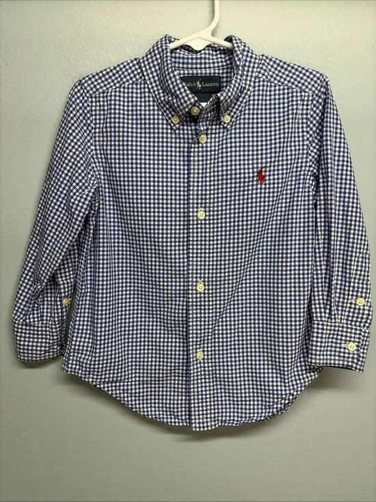 Ralph Lauren Gingham Cotton Button Down Shirt Toddler Boy Size 3T