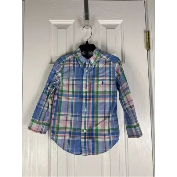 Ralph Lauren Boys Plaid Button Up Front Shirt 3/3t