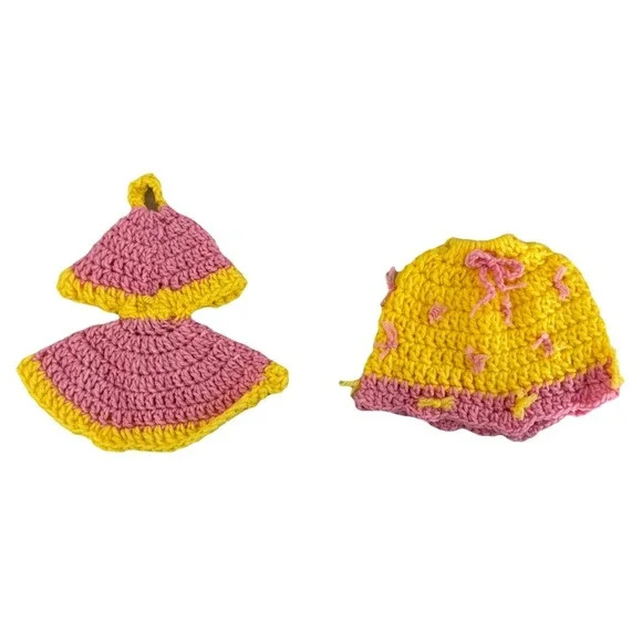 Handmade Trivet Hot‎ Pad Pot Holder Yellow Pink Decor Crochet Handmade (2) NEW
