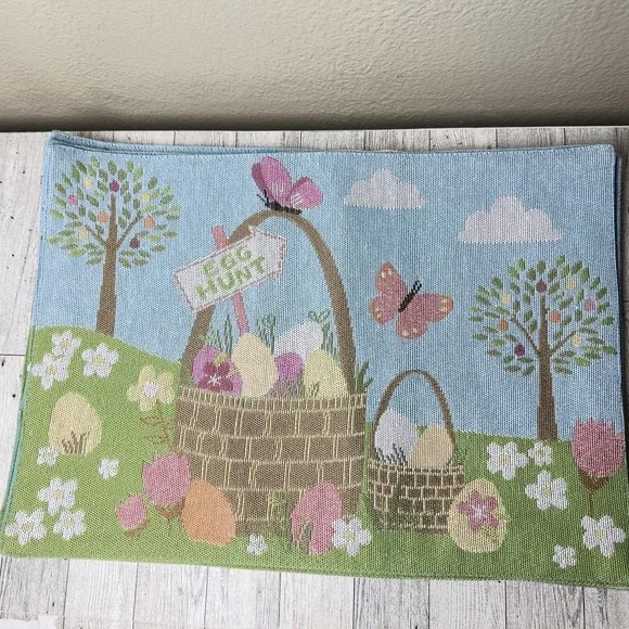 Easter Bunny‎ Egg Hunt  Basket Pastel Placemats Set Of 4