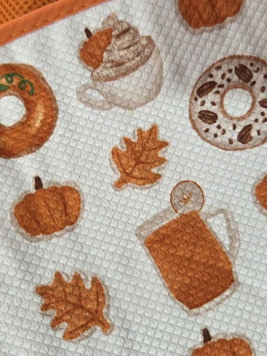 Shabby Chic Pumpkin Spice Latte Coffee And Donuts Fall Kitchen Dish Drying Mat