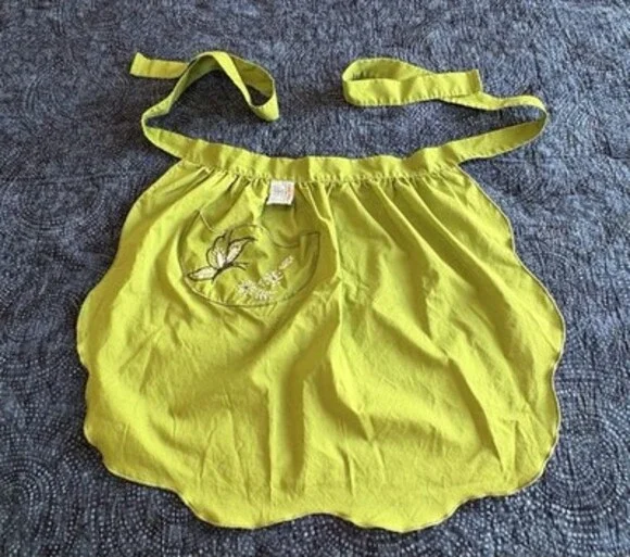 Vintage Dan-Press Dura-Action Green Butterfly Embroidered Waist Apron w/ Pocket