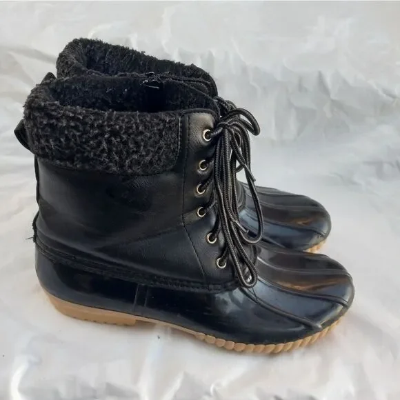 Nature Breeze Womens Winter Boots Mid Calf Water Proof Faux  Fur Black Size 8