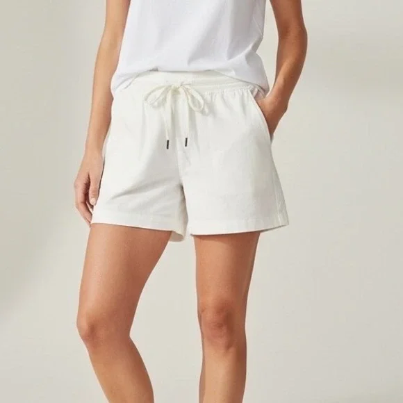 White Casual Drawstring Waist Cotton‎ Blend Shorts Capsule Wardrobe Classic Sz L