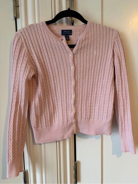 Ralph Lauren Light Pink Cable-Knit Button Cardigan