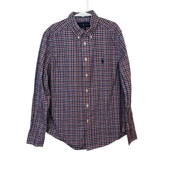 Ralph Lauren Boys Shirt‎ Size Medium 10-12 Checked Gingham Plaid Long Sleeve
