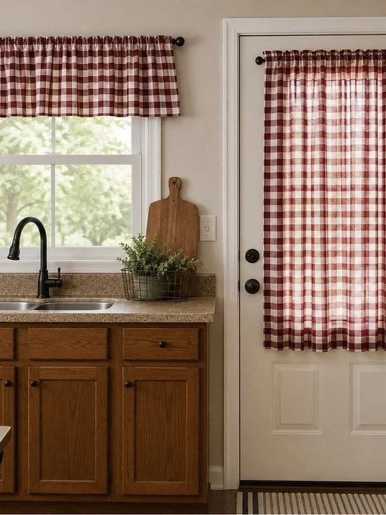 Plaid Kitchen Curtain Set - Red Buffalo Check