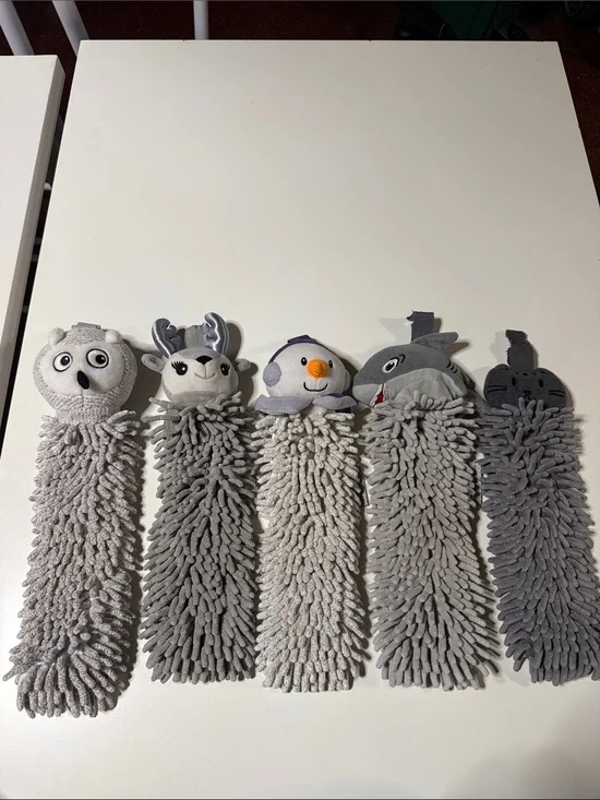 Norwex Gray Chenille Plush Pet Toys - Soft Animal Heads