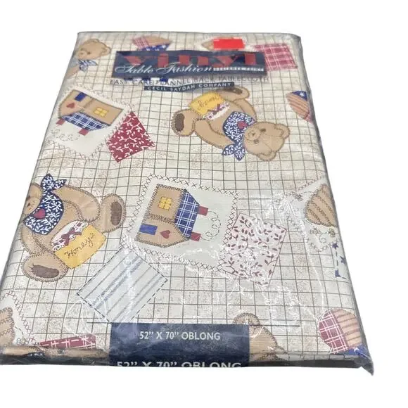 Table Fashion brand vinyl tablecloth “ Blue Jean Teddy” 52” X 70” Oblong