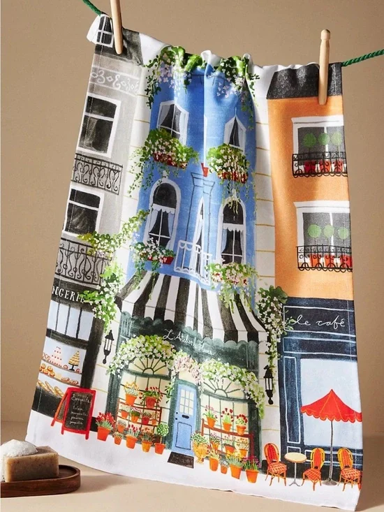 NEW Anthropologie Flower Stand Embroidered Dish Towel