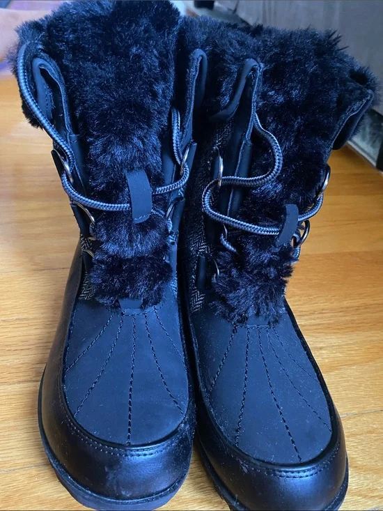 JBU Black Faux-Fur Winter & Rain Boots