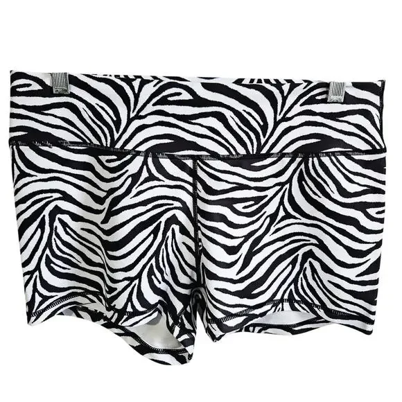 Peachy Women's XL Serenity Athletic Shortie Shorts Black Zebra Print Gym NWT