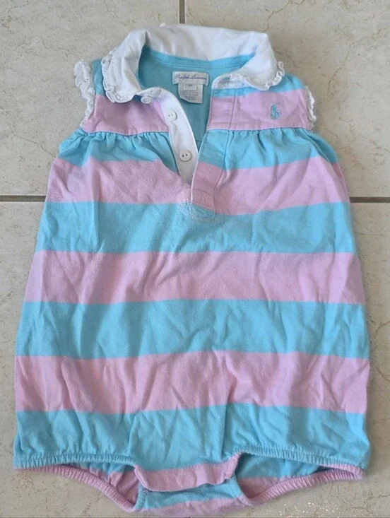 Ralph Lauren Baby Polo Dress - Light Blue & Pink