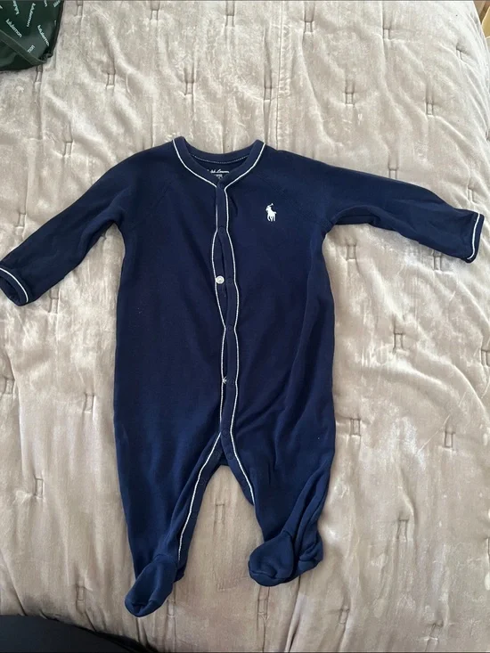 Ralph Lauren Navy Footed One-Piece with White Piping