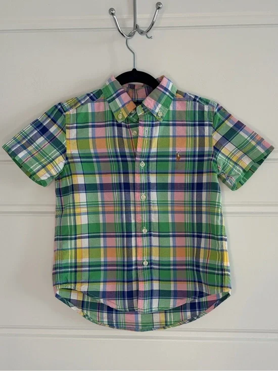 Polo Ralph Lauren Boys 4 Plaid Cotton Button Down Short Sleeve Shirt Preppy