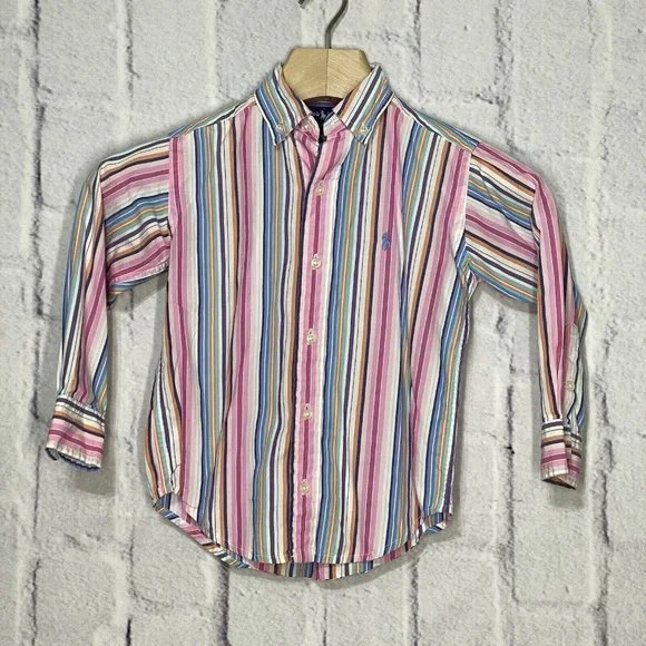 Ralph Lauren Youth Boys‎ Size 4 Long Sleeve Multicolor Button Down Oxford Shirt