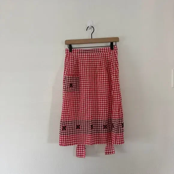 Vintage Women's Red White Gingham Cotton Waist Apron