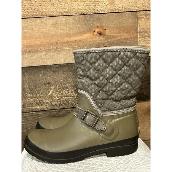 WOMENS SZ 9 SPERRY TOP SIDER OLIVE‎ RUBBER RAIN BOOTS MID CALF
