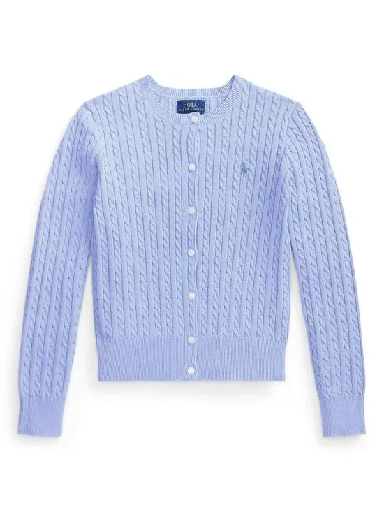 Ralph Lauren Childrenswear Girls 7-16 Mini-Cable Blue Cotton Cardigan NWT