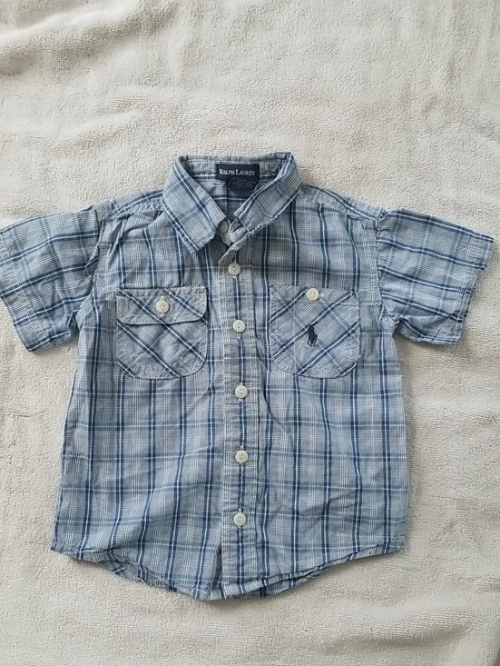 Ralph Lauren Light and Mid Blue Plaid Short-Sleeve Button Shirt - Kids