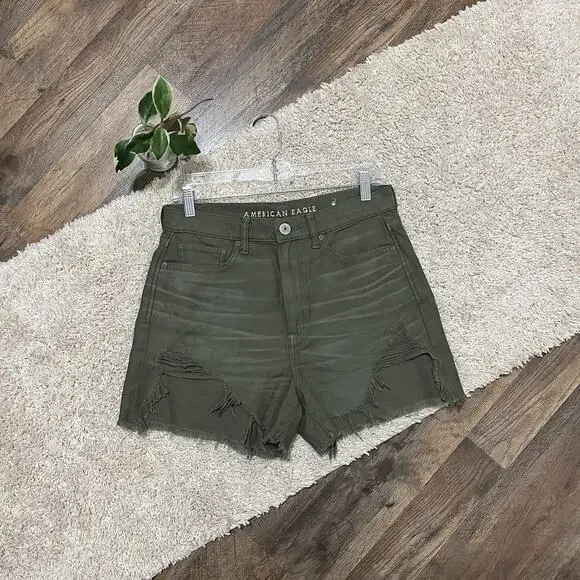 American Eagle Size 6 Green Whiskered Distressed Highest Rise Mom Shorts