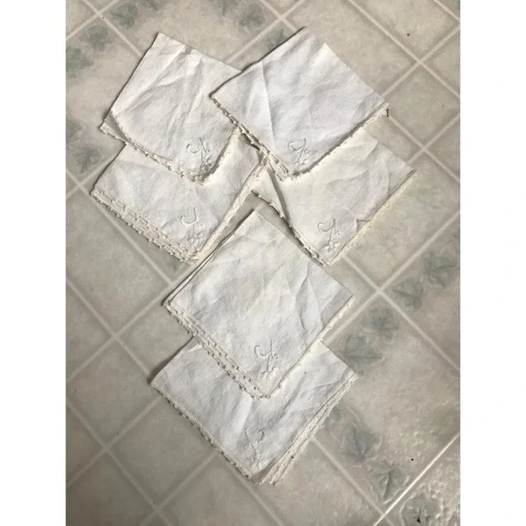 Six Ivory Linen Like Embroidered Floral Napkins Delicate Cottagecore Fairy