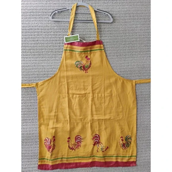 NEW Williams Sonoma Tuscan Rooster 2-pocket Cotton Yellow Apron