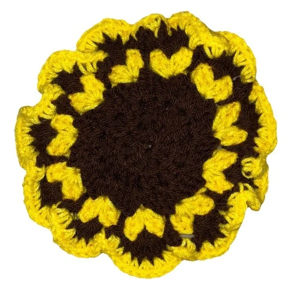 Handmade Hot Pad Pot Holder Trivet Round‎ Yellow Brown 7