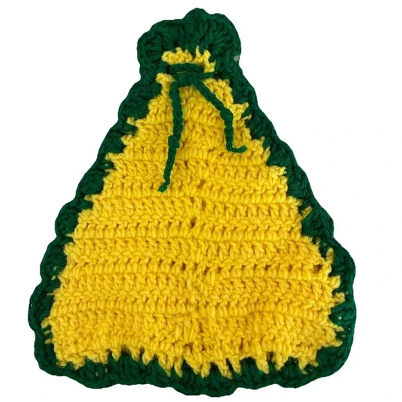 Hot Pad Pot Holder Trivet Yellow Green‎ Triangle Crochet Decor 10