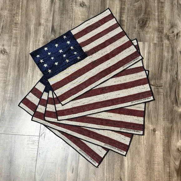 Set of 6 Warren Kimble Americana American Flag Woven Tapestry Placemats Rustic