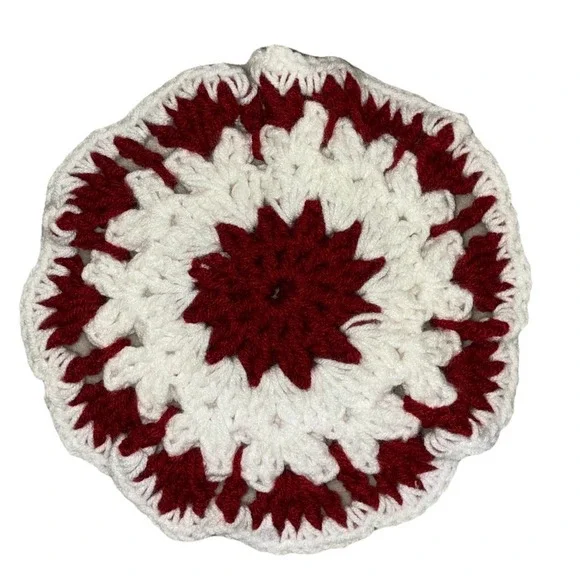Handmade Hot Pad Pot Holder Trivet Round White Brown‎ 8