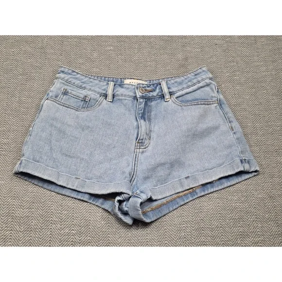 PacSun Mom Shorts Womens 28 Light Wash Blue High Waisted Cotton Denim Cuffed 90s