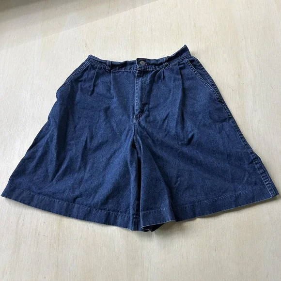 Vintage 70s Sears Denim Culotte Shorts Womens 16 28W Blue Pleated Pockets USA