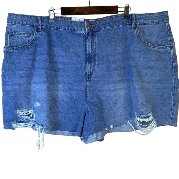 Cotton:On Plus Size 24 Curve A-Line High Rise Denim Cut Off‎ Shorts Medium Wash