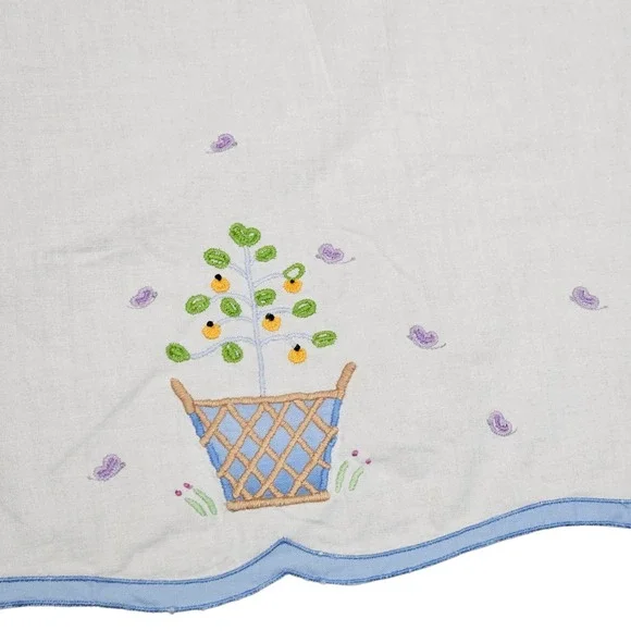 Lillian Vernon Vintage Embroidered Tree Butterflies‎ Scalloped Edge Dish Towel