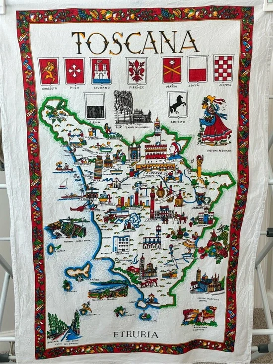 Toscana Illustrated Map Tea Towel - ETRURIA- VINTAGE 🆕 NWOT