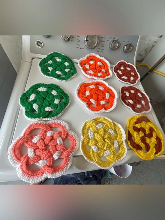 Handmade Crochet Kitchen Trivets - Multicolor Set
