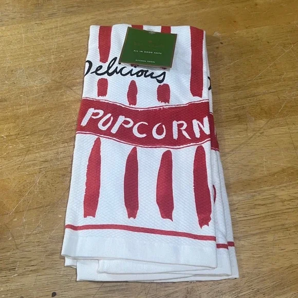 Kate Spade All In Good Taste Popcorn Kitchen Towels Set 2 Red White Retro