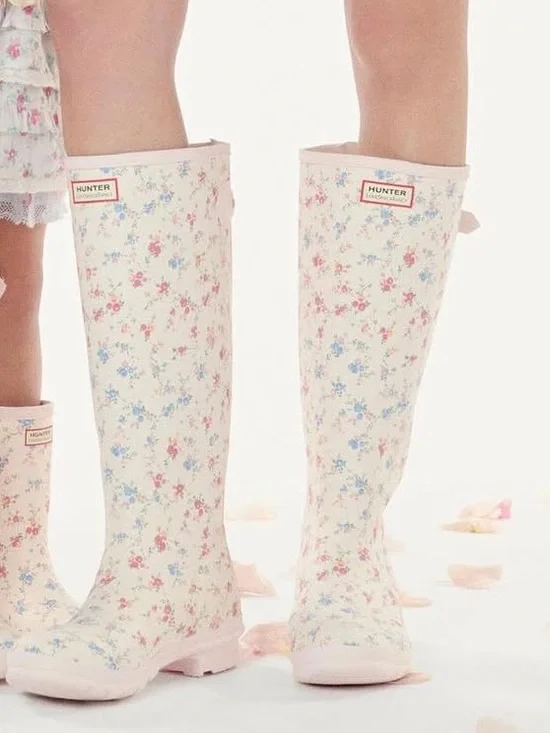 ✨🎀Hunter X Loveshackfancy Floral Tall Pink Rain Boots