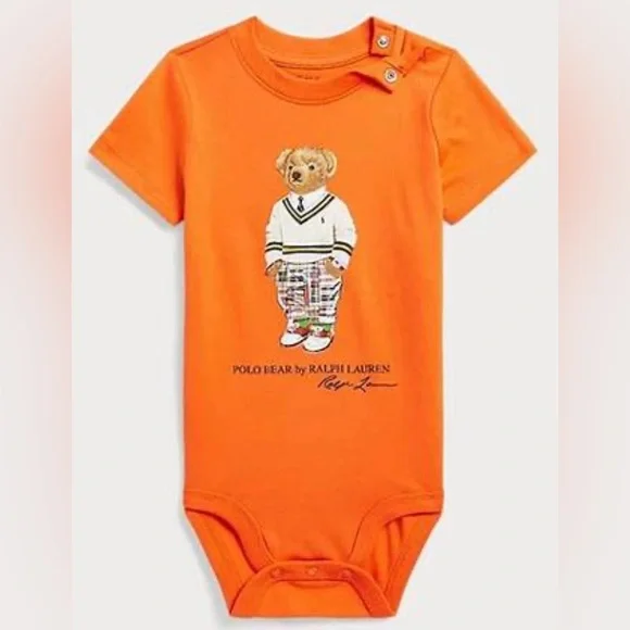 Ralph Lauren Toddler Sz 24m Lifeboat Orange Polo Bear‎ Cotton Jersey Bodysuit