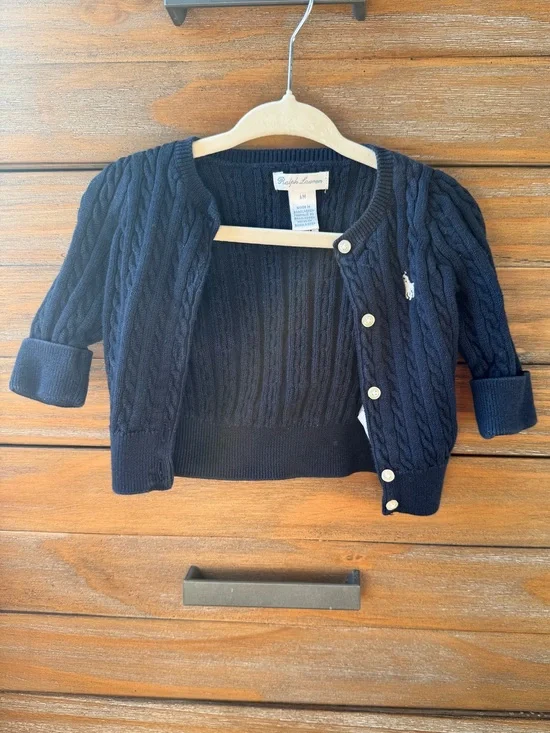 Ralph Lauren Navy Cable Knit Baby Cardigan Navy