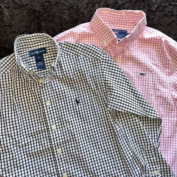 Set of 2 Youth Gingham Check Long Sleeve Vineyard Vines Ralph Lauren Boys‎ S