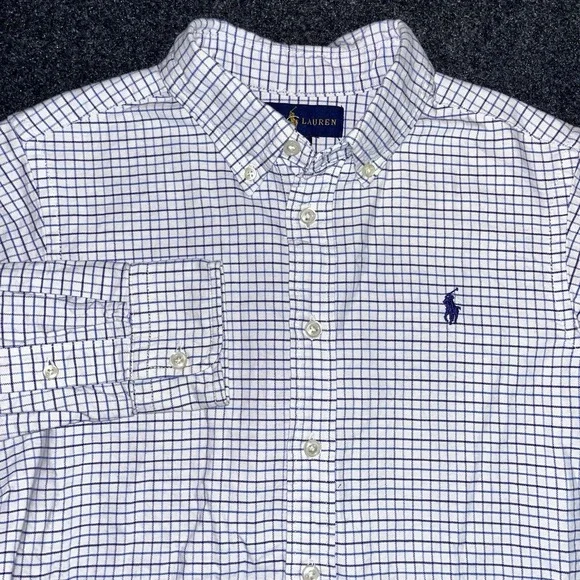 Ralph Lauren Boys Blue Black Check Long Sleeve‎ Button Down Size Medium 12