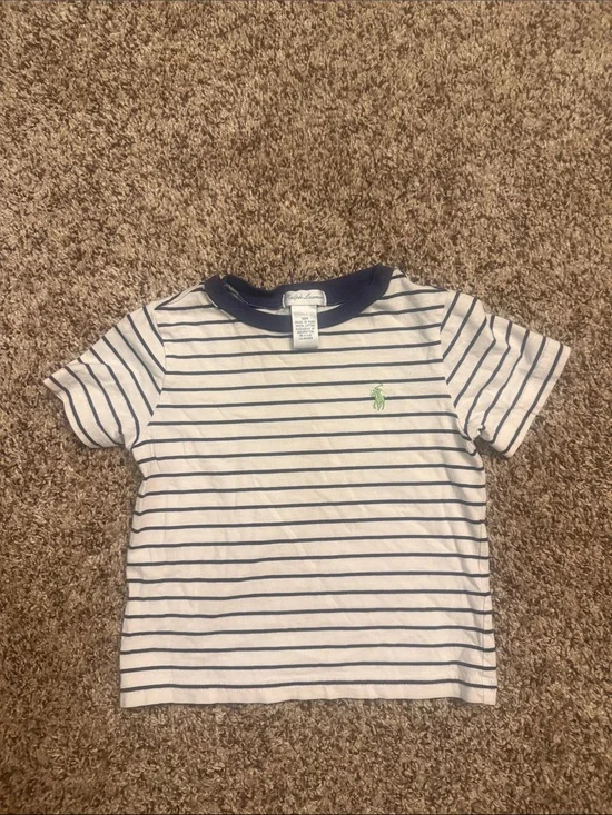 RALPH LAUREN navy blue striped popover T-shirt