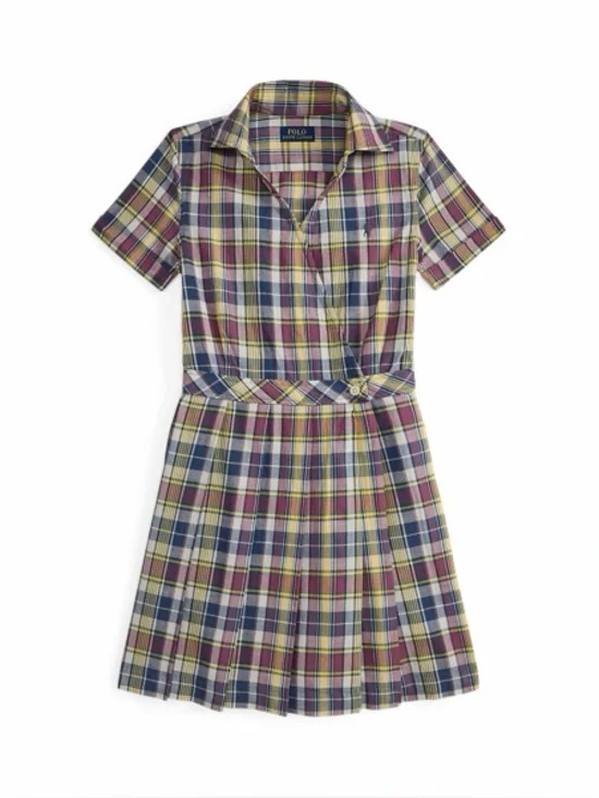 NWT girls Ralph lauren Plaid Cotton Wrap Dress Size 16