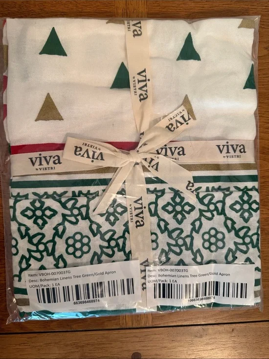 Viva by Vietri Green/Gold Bohemian Linen Apron
