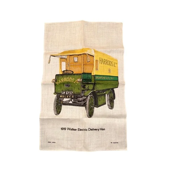 Vintage Harrods Irish Linen Tea Towel 1919 Walker Electric Delivery Van‎ Ulster