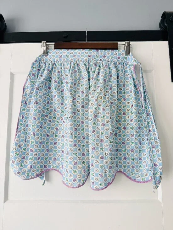Vintage Handmade Tie-Waist Half Apron Pastel Floral Print
