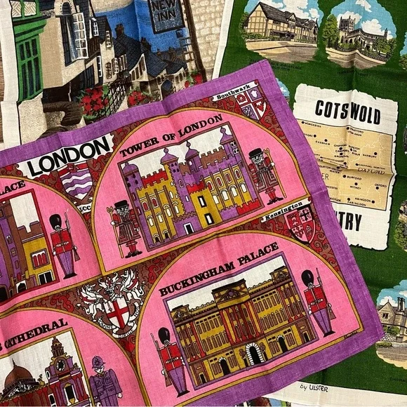 Vintage Irish Linen Tea Towels Souvenirs Set of 9 London Scotland Edinburgh